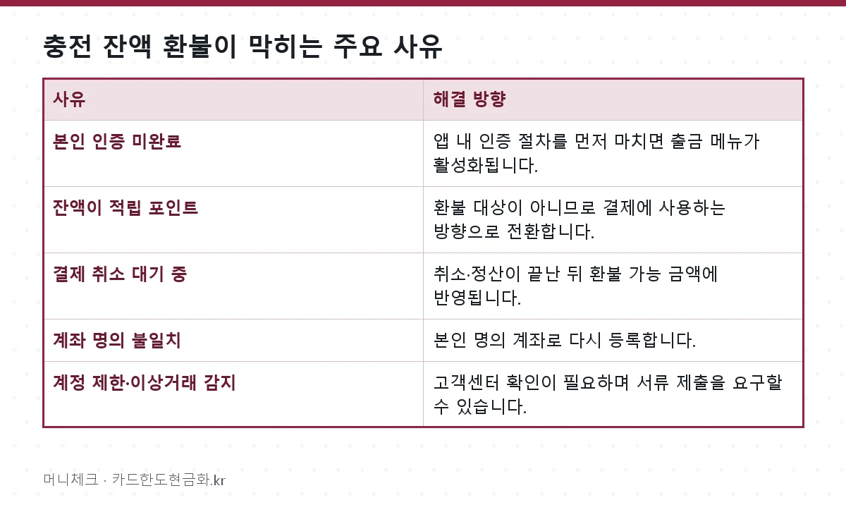 충전 잔액 환불이 막히는 주요 사유