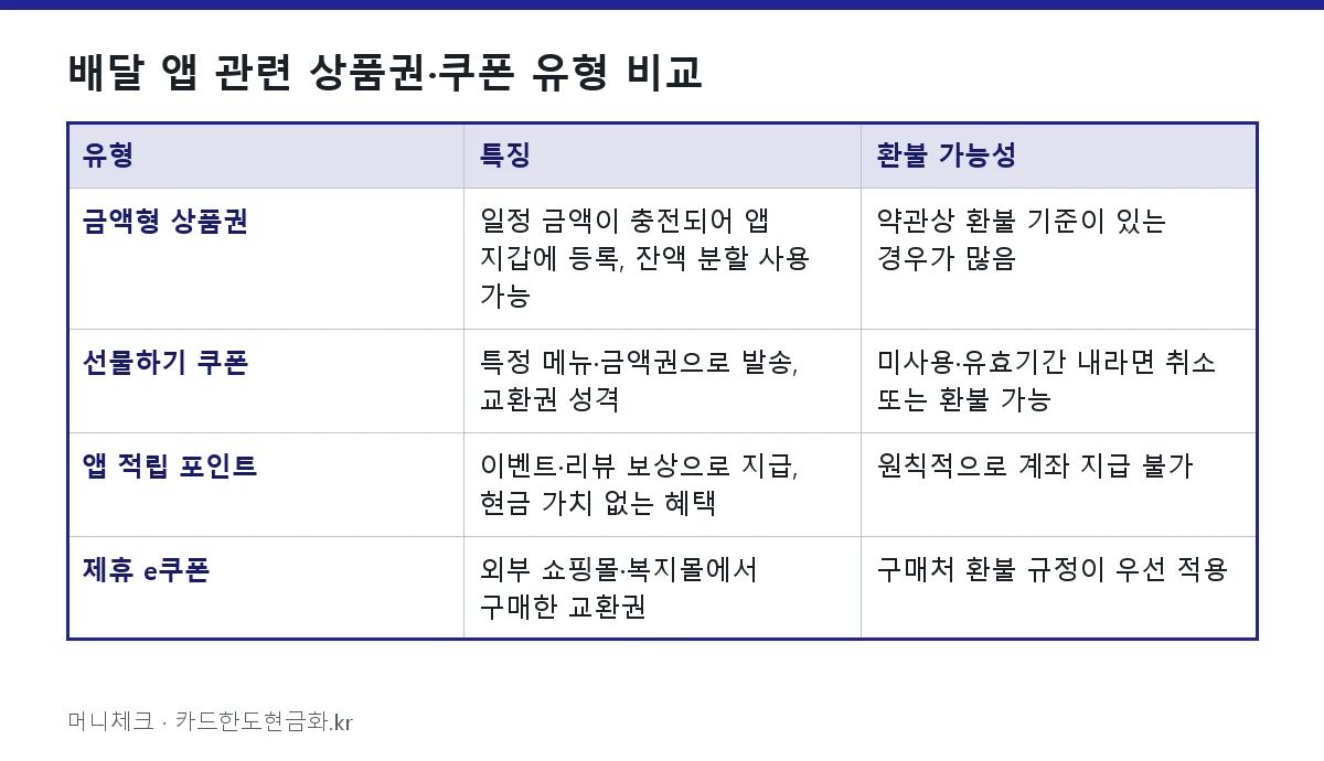 배달 앱 관련 상품권·쿠폰 유형 비교