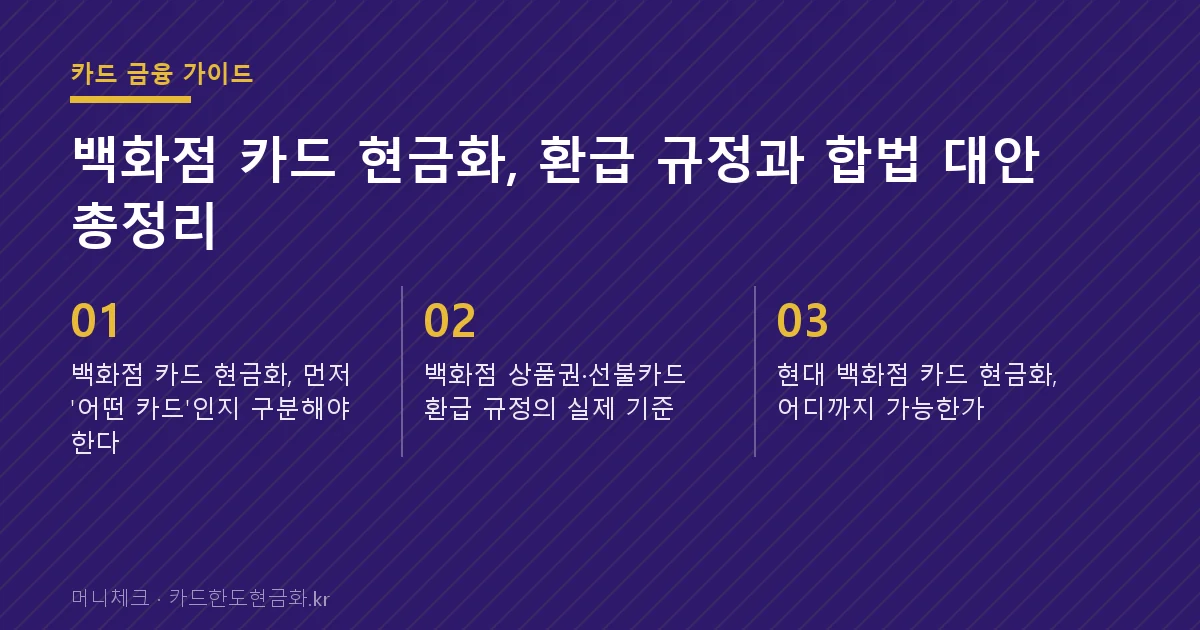 백화점 카드 현금화, 환급 규정과 합법 대안 총정리 핵심 요약