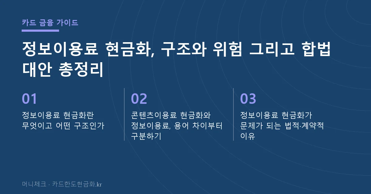 정보이용료 현금화, 구조와 위험 그리고 합법 대안 총정리 핵심 요약
