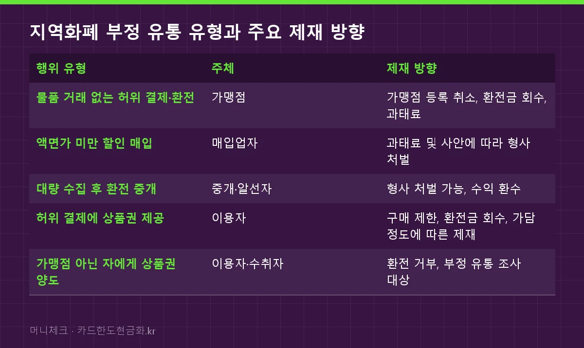 지역화폐 부정 유통 유형과 주요 제재 방향