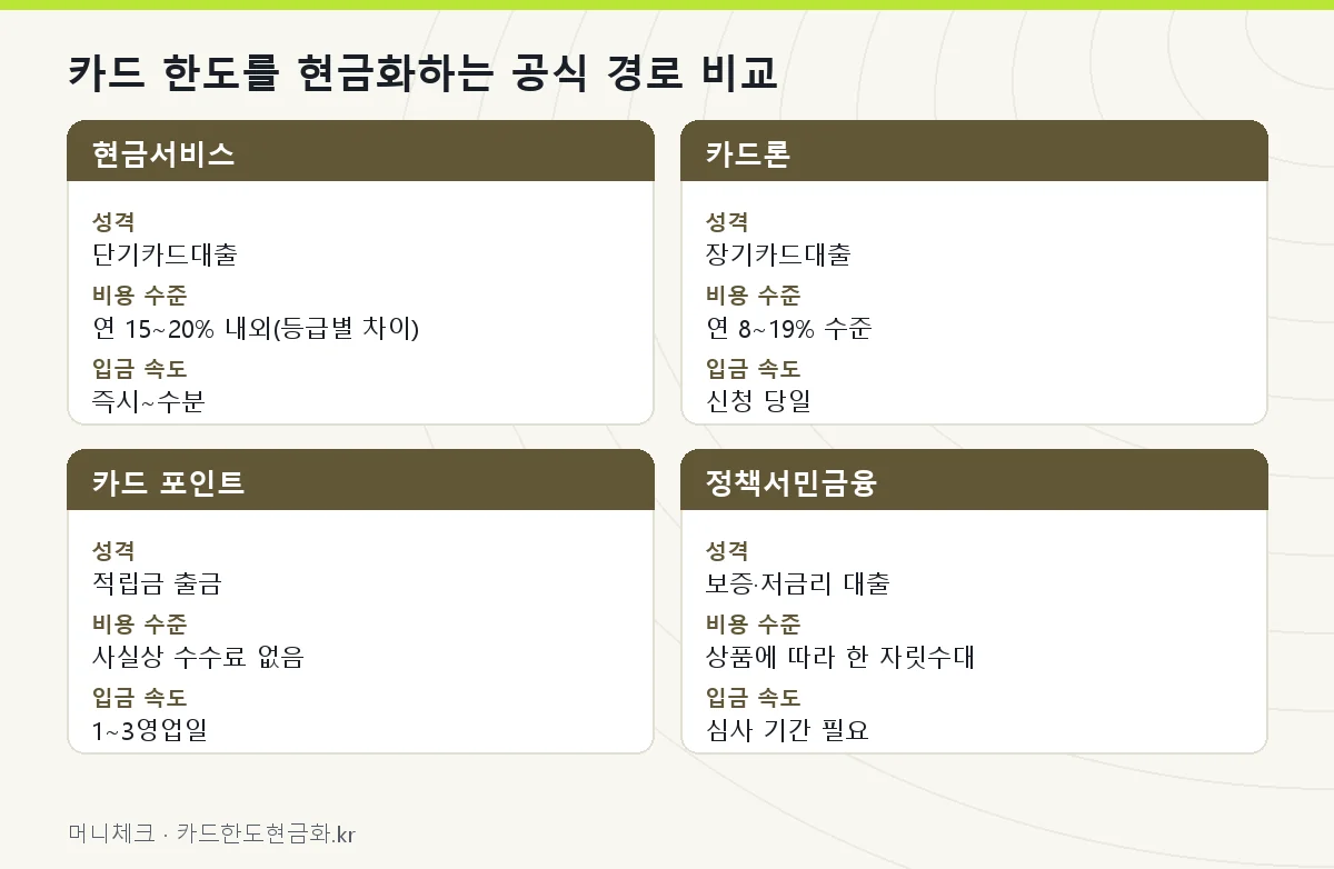 카드 한도를 현금화하는 공식 경로 비교