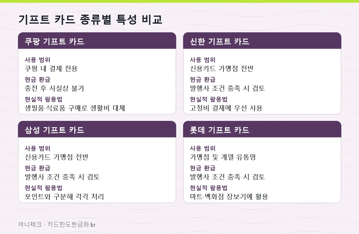 기프트 카드 종류별 특성 비교