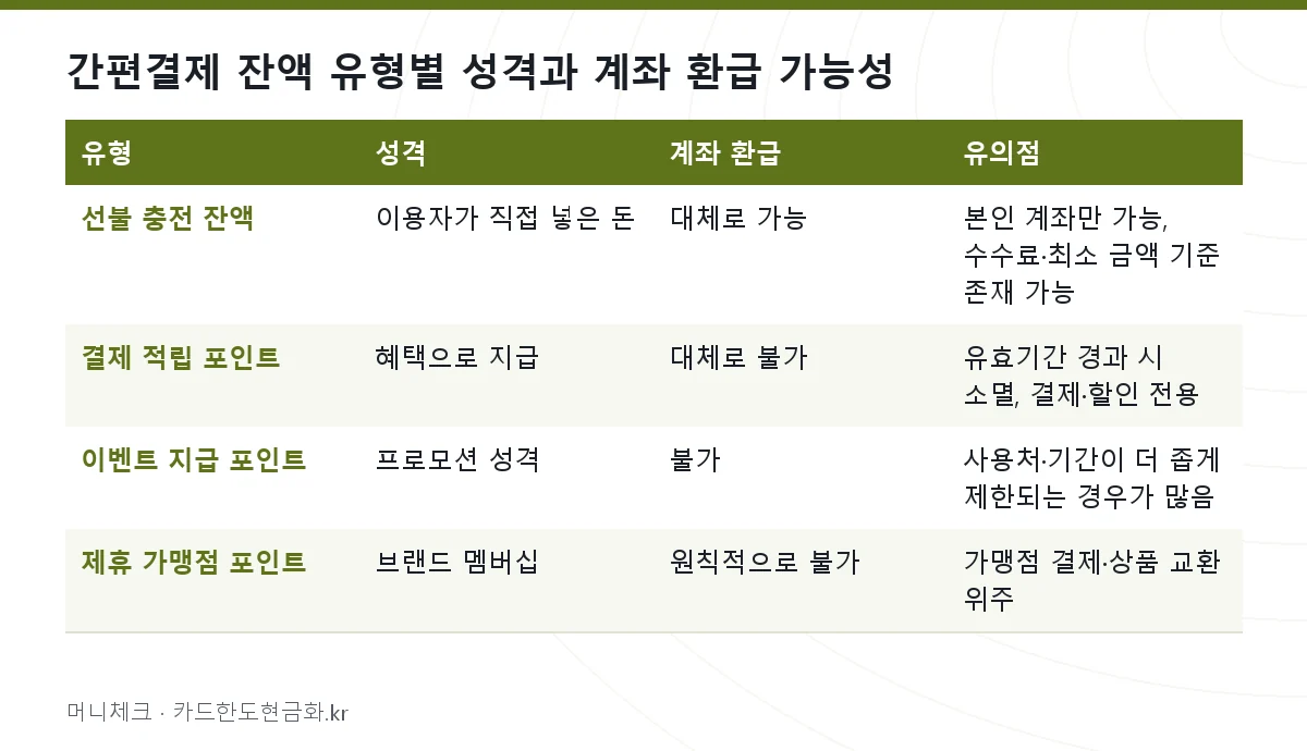 간편결제 잔액 유형별 성격과 계좌 환급 가능성
