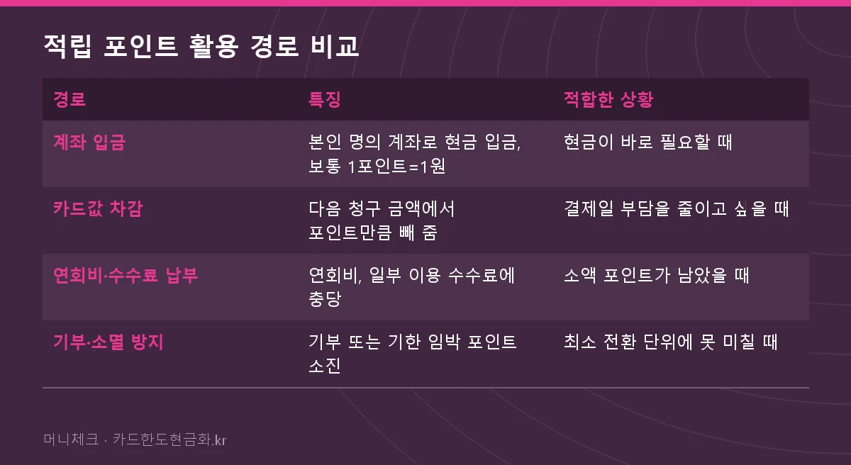 적립 포인트 활용 경로 비교