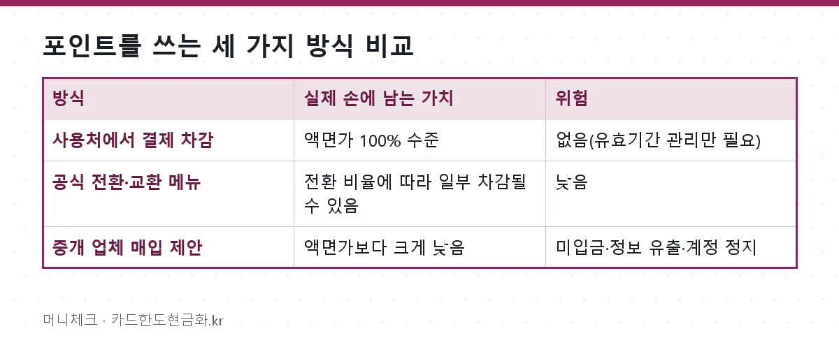 포인트를 쓰는 세 가지 방식 비교